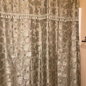 Green shower curtain with attached valance